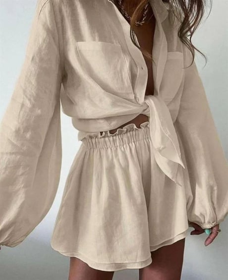 Linen shorts skirt shirt set